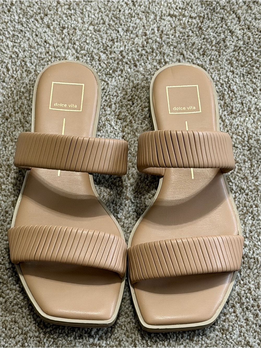 Beige Dolce Vita Ribbed Double-Strap Slide Sandals Sz 10 EUC